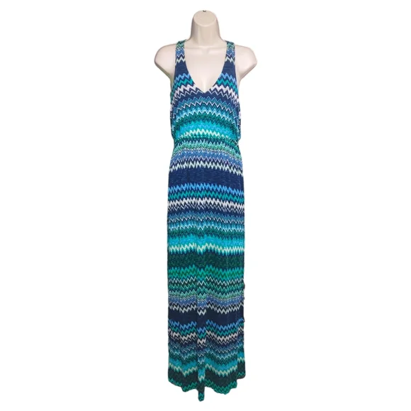 The Addison Story Blue Green Chevron Sleeveless Maxi Dress Women's Size Small S - Picture 12 of 13